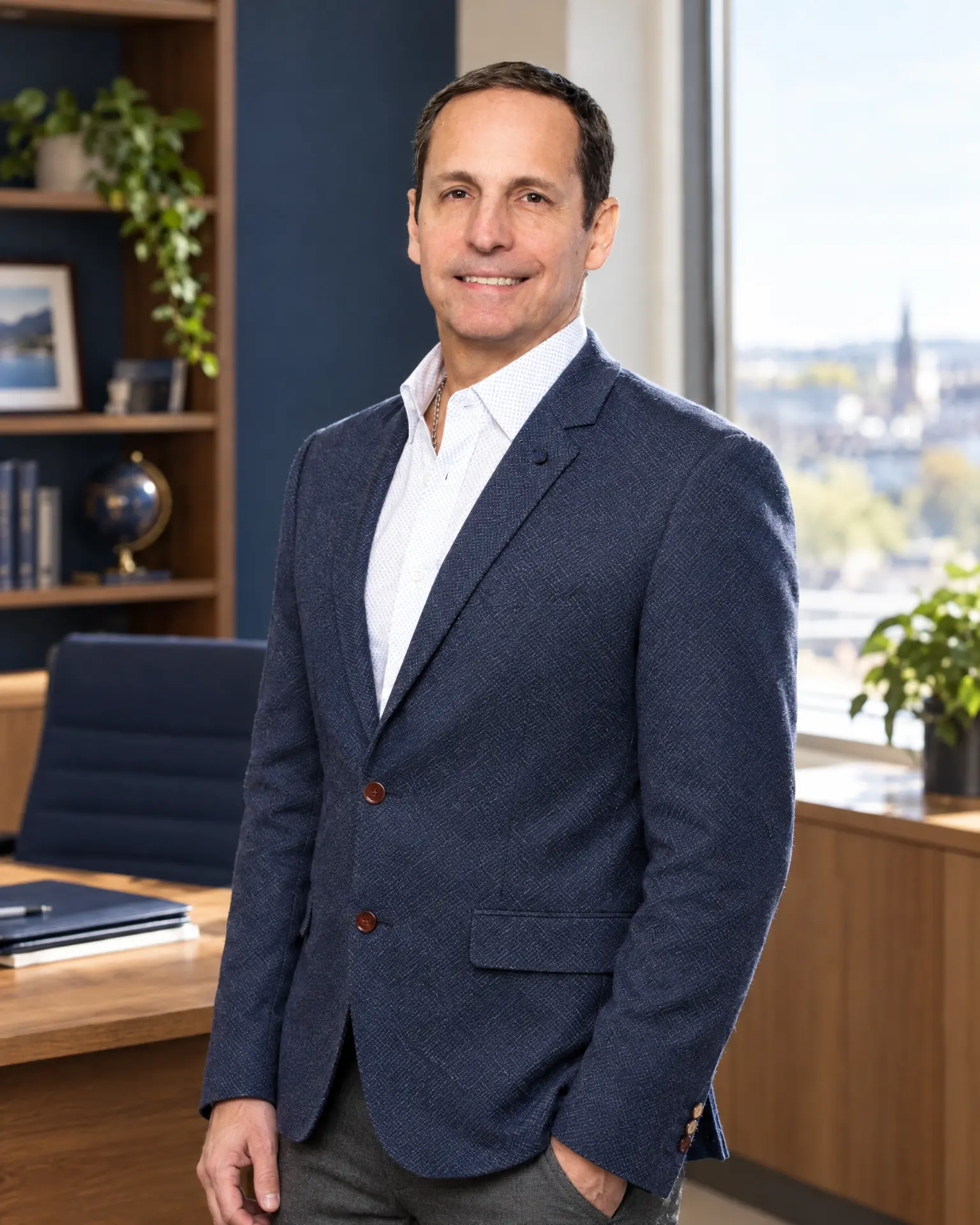 Chris Jauslin, mortgage broker, in his office